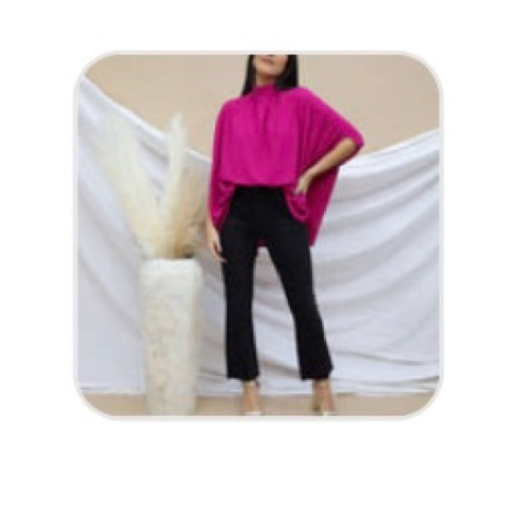 Fuchsia pink mock neck blouse